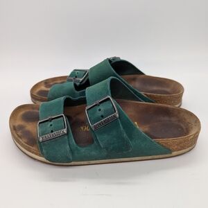 Birkenstock Arizona Slide Women's EU 38 US 7-7.5 Green Leather Super Grip Boho